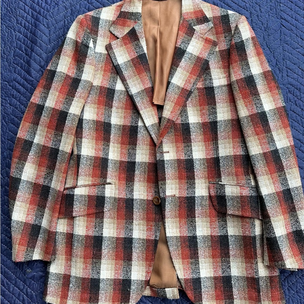 American Craftsman Red and Black Sport Coat with Classic Plaid Pattern